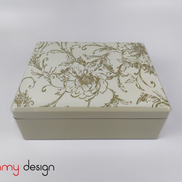 Cream rectangular lacquer box  hand-painted with chrysanthemum 22*27cm